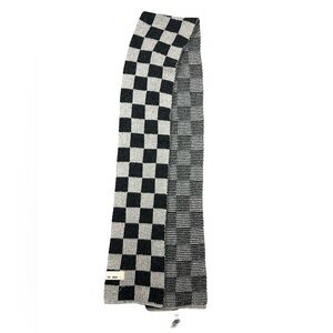 GAP Black Gray Checkered Knit Scarf Cotton Wool Blend Soft Warm Winter Accessory